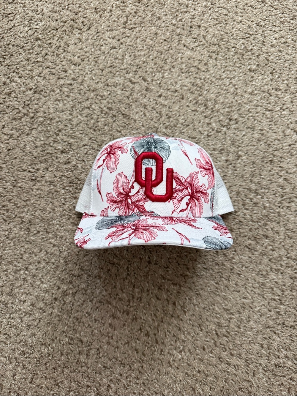 Brand New OU Floral White & Crimson Womens Trucker Hat Adjustable One Size